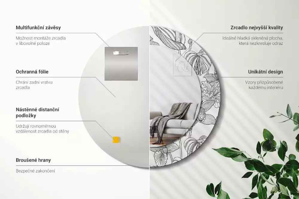 Ronde spiegel met decoratie Bloemenpatroon