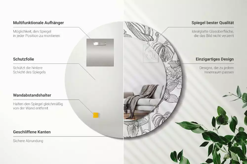 Ronde spiegel met decoratie Bloemenpatroon