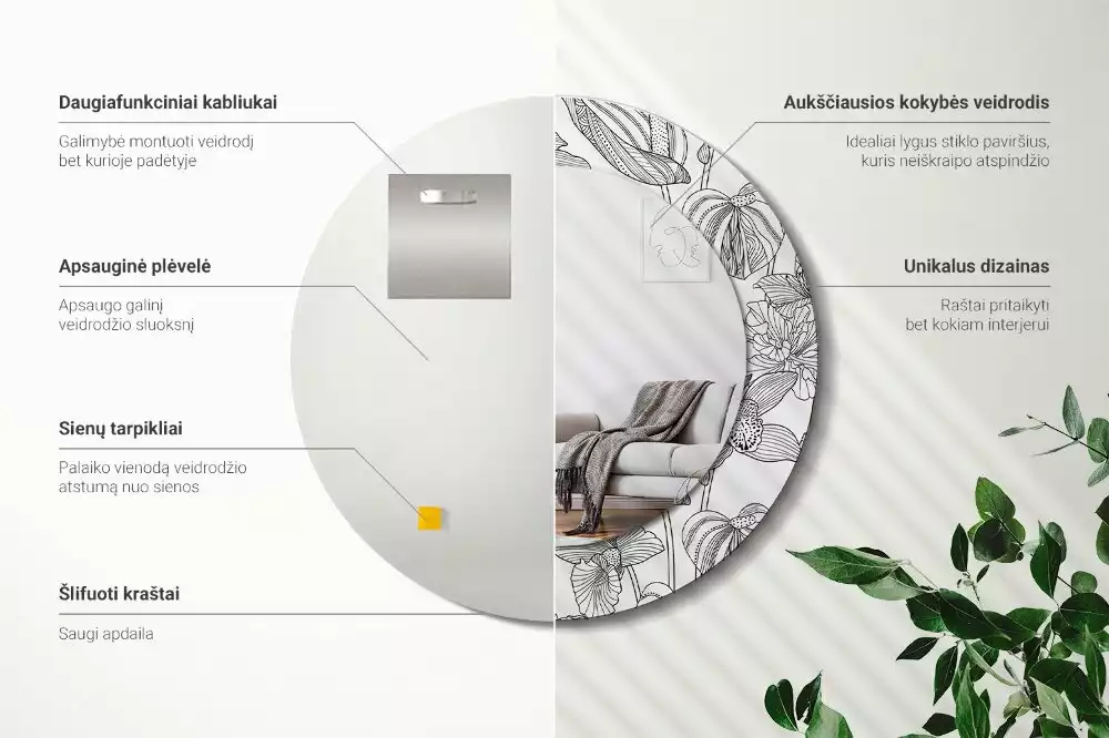 Ronde spiegel met decoratie Bloemenpatroon