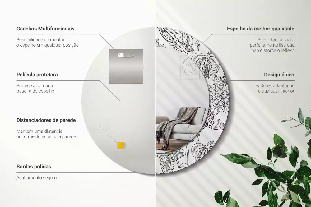 Ronde spiegel met decoratie Bloemenpatroon