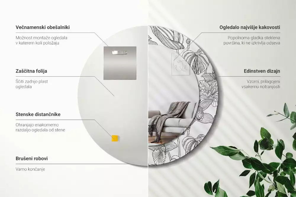 Ronde spiegel met decoratie Bloemenpatroon