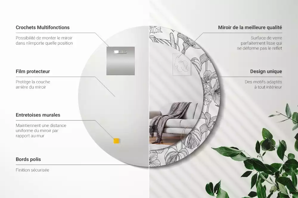 Ronde spiegel met decoratie Bloemenpatroon