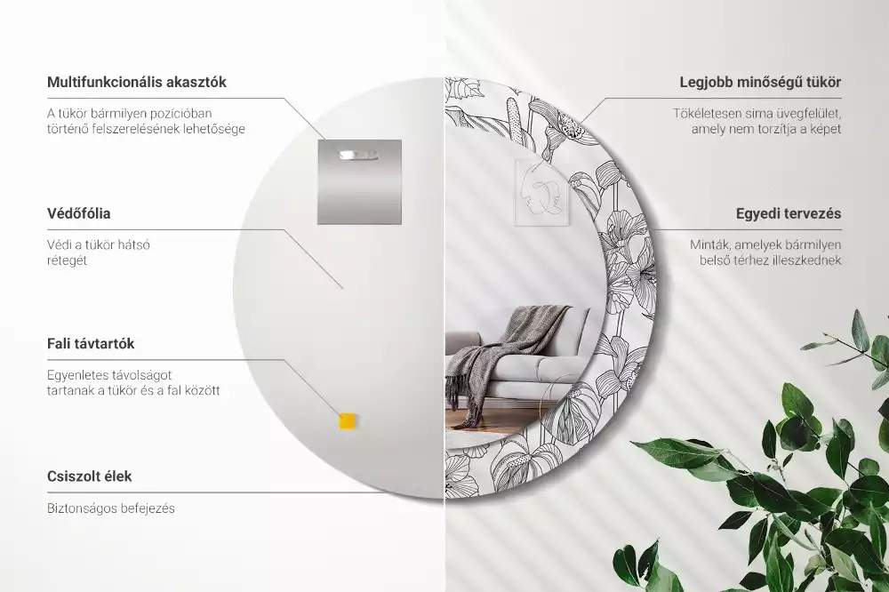 Ronde spiegel met decoratie Bloemenpatroon