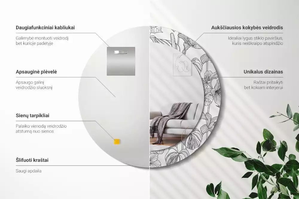 Ronde spiegel met decoratie Bloemenpatroon