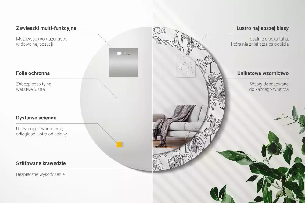 Ronde spiegel met decoratie Bloemenpatroon