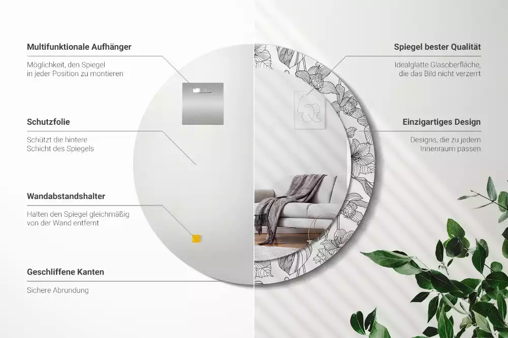 Ronde spiegel met decoratie Bloemenpatroon