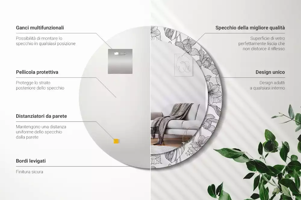 Ronde spiegel met decoratie Bloemenpatroon