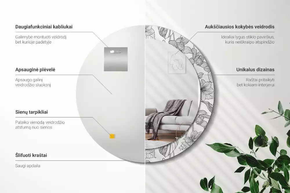 Ronde spiegel met decoratie Bloemenpatroon