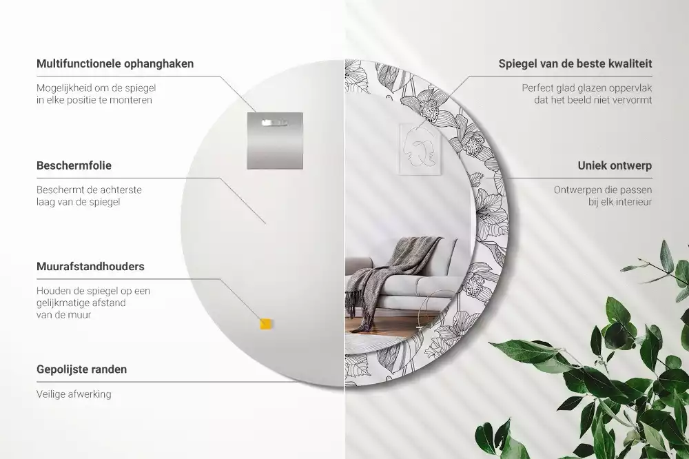 Ronde spiegel met decoratie Bloemenpatroon