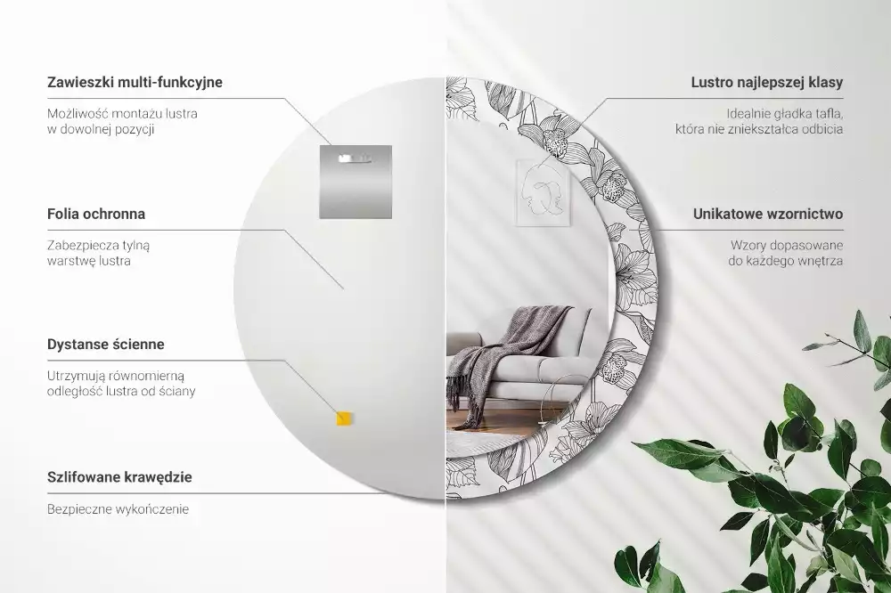 Ronde spiegel met decoratie Bloemenpatroon