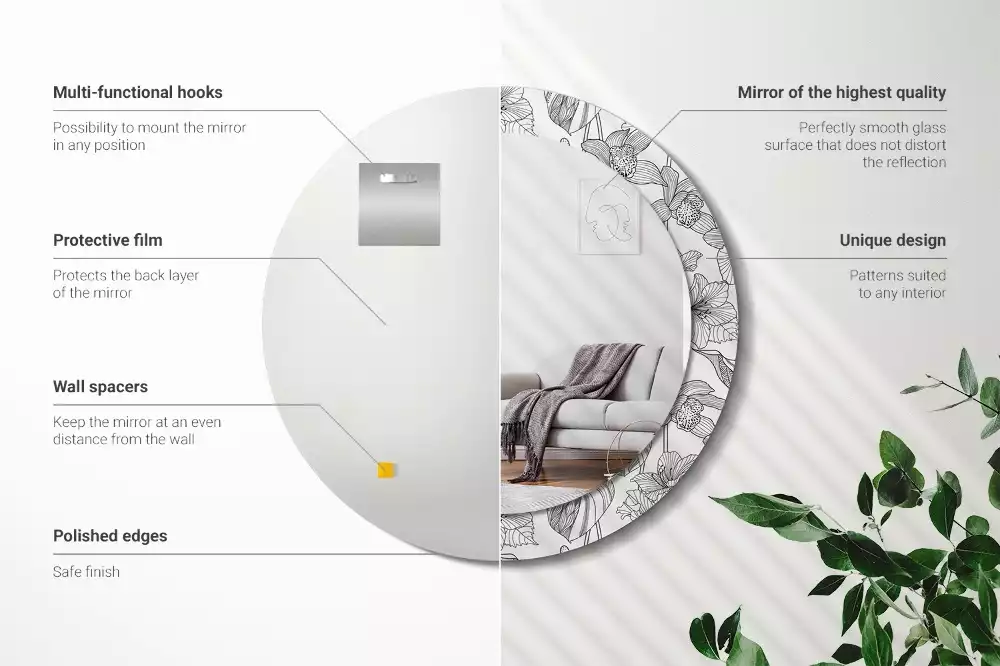 Ronde spiegel met decoratie Bloemenpatroon