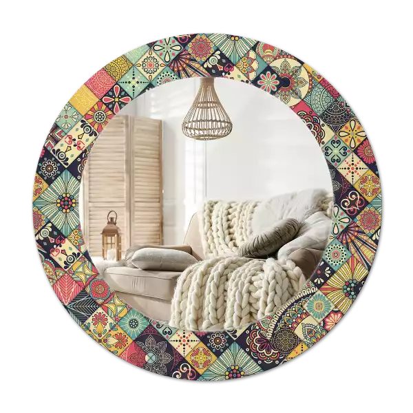 Ronde spiegel met bedrukte lijst Patchwork tegels