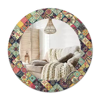 Ronde spiegel met bedrukte lijst Patchwork tegels