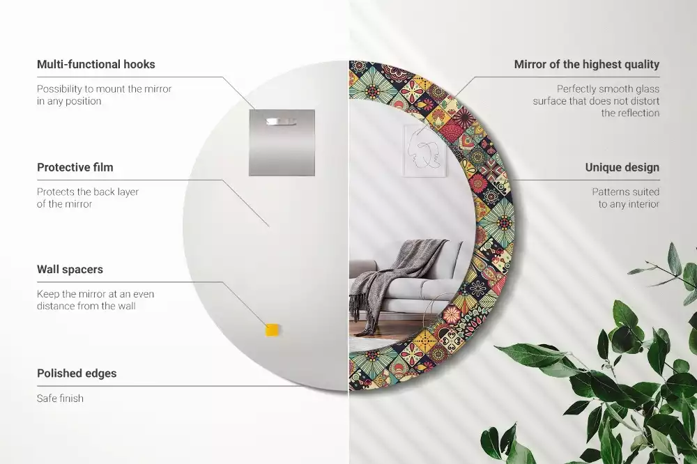 Ronde spiegel met bedrukte lijst Patchwork tegels