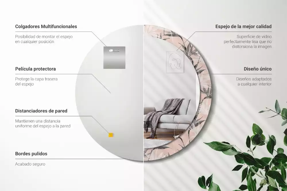 Bedrukte ronde spiegel Strelitzia