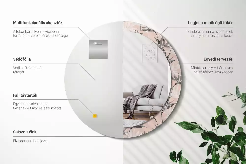 Bedrukte ronde spiegel Strelitzia