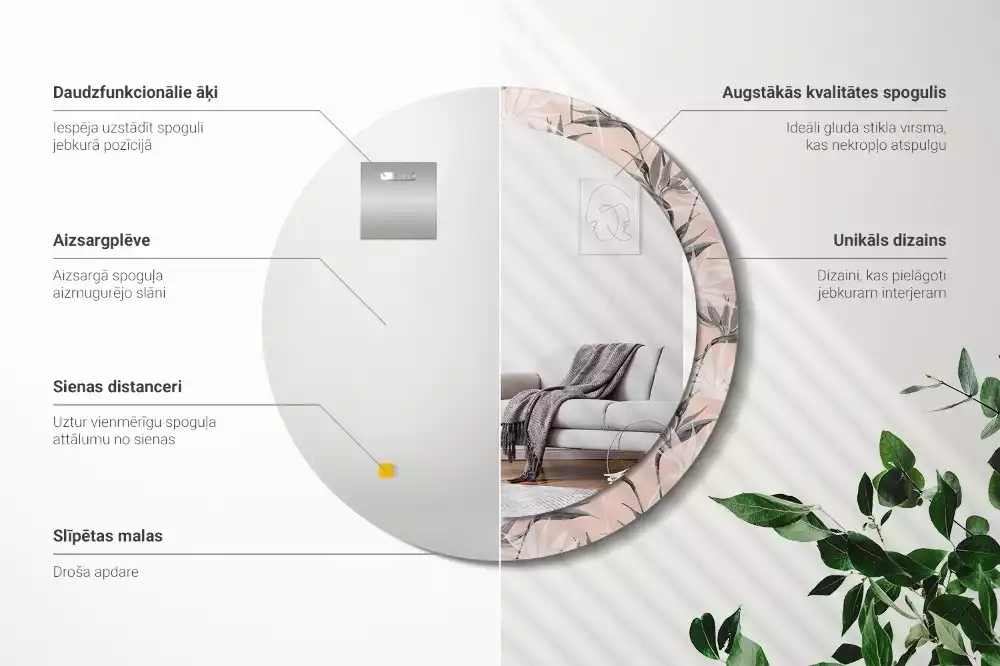 Bedrukte ronde spiegel Strelitzia