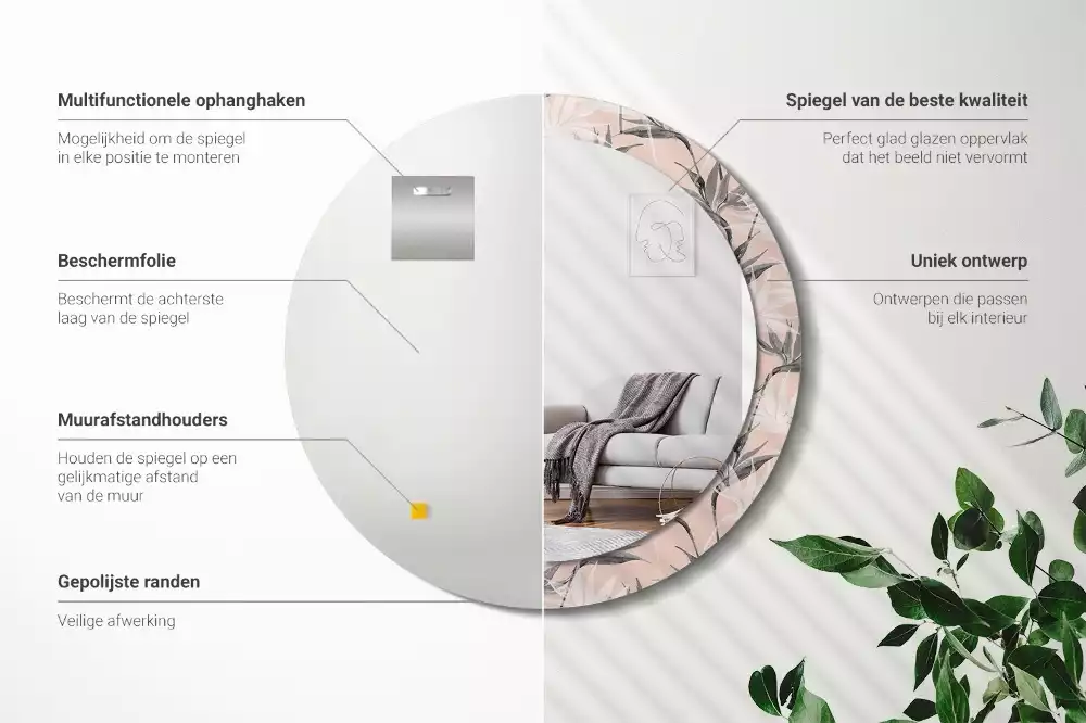 Bedrukte ronde spiegel Strelitzia