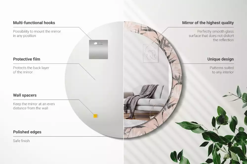 Bedrukte ronde spiegel Strelitzia