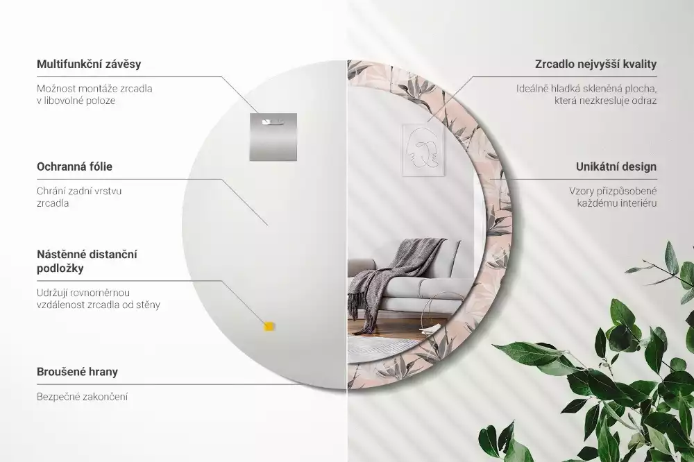 Bedrukte ronde spiegel Strelitzia