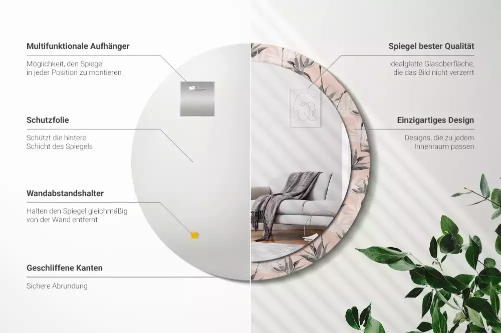 Bedrukte ronde spiegel Strelitzia