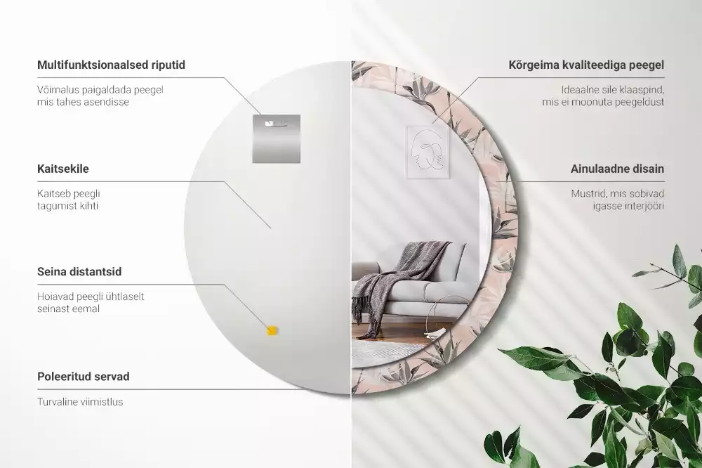 Bedrukte ronde spiegel Strelitzia