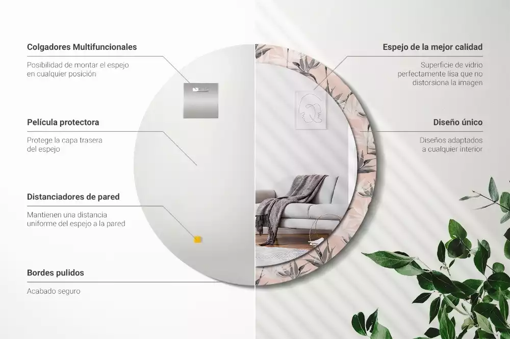 Bedrukte ronde spiegel Strelitzia