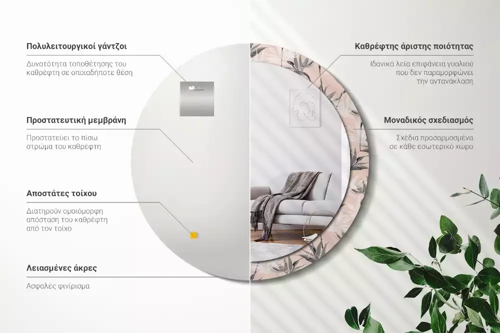 Bedrukte ronde spiegel Strelitzia