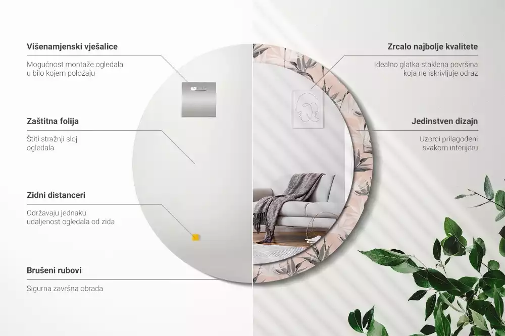 Bedrukte ronde spiegel Strelitzia