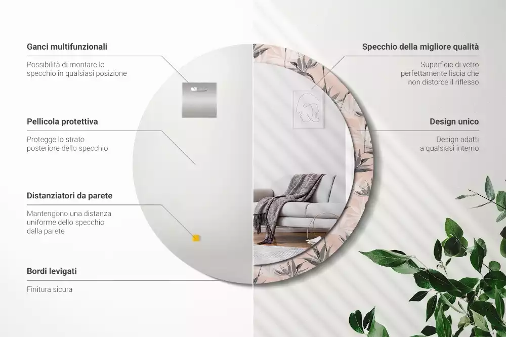 Bedrukte ronde spiegel Strelitzia