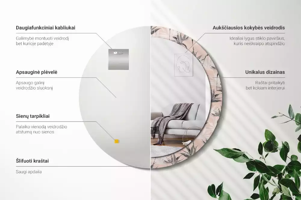 Bedrukte ronde spiegel Strelitzia