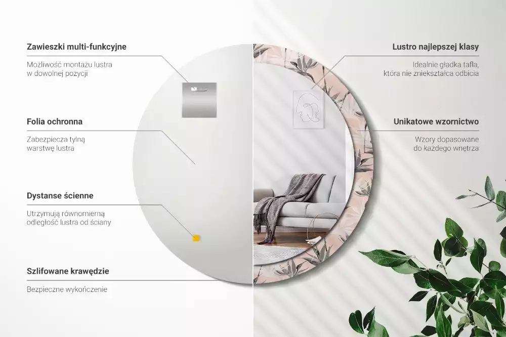 Bedrukte ronde spiegel Strelitzia