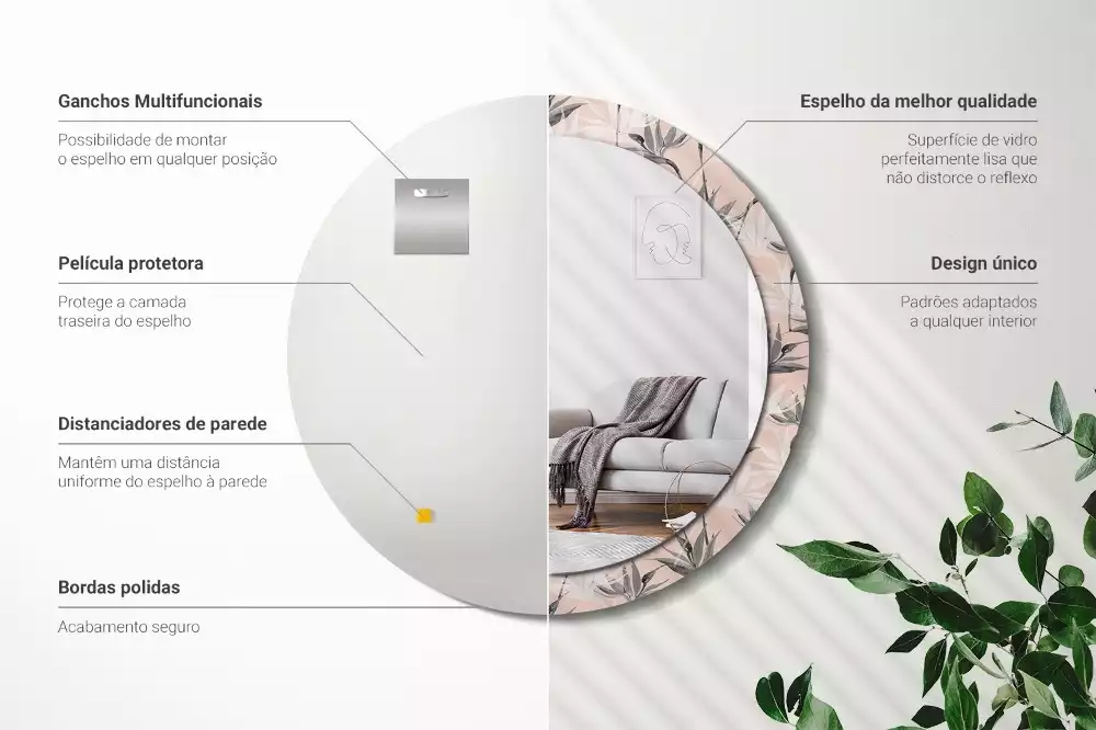 Bedrukte ronde spiegel Strelitzia