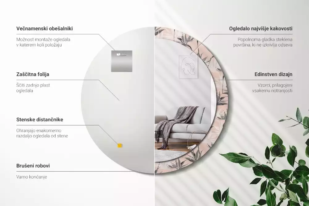 Bedrukte ronde spiegel Strelitzia