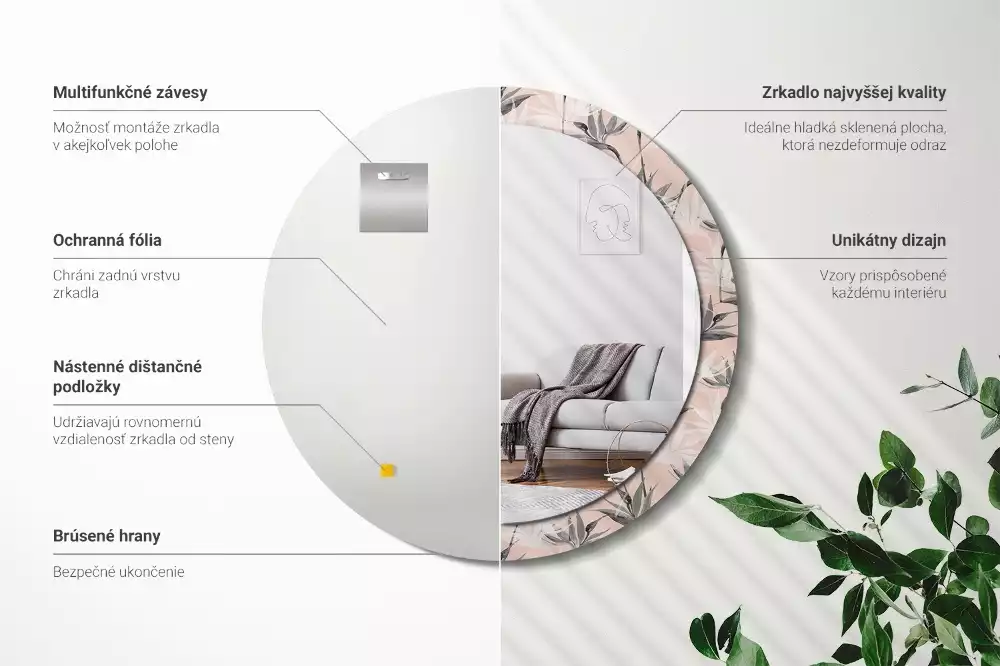 Bedrukte ronde spiegel Strelitzia