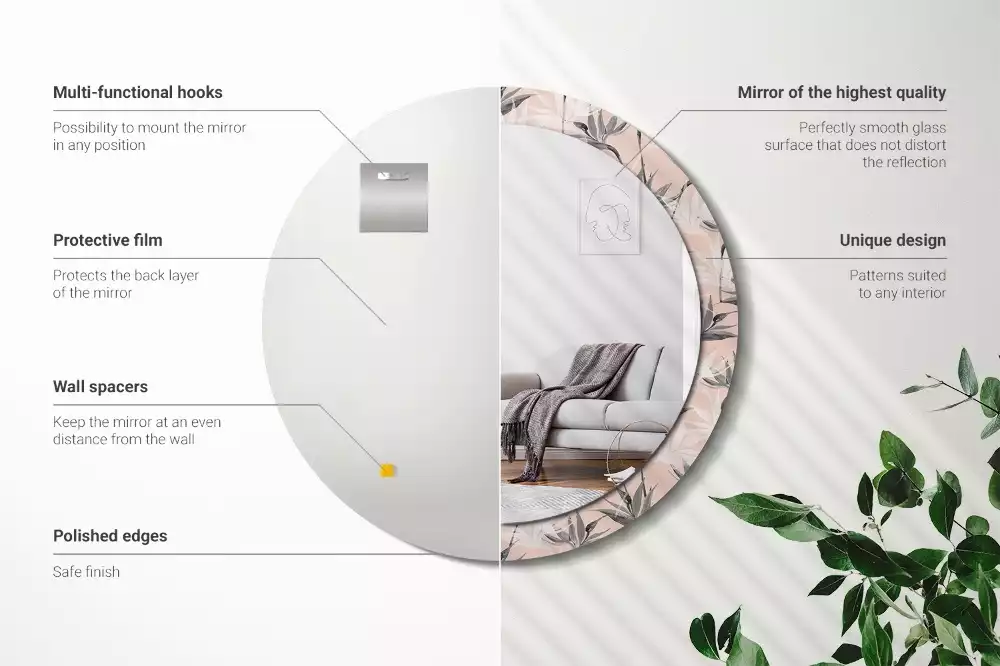 Bedrukte ronde spiegel Strelitzia