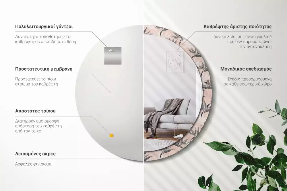 Bedrukte ronde spiegel Strelitzia