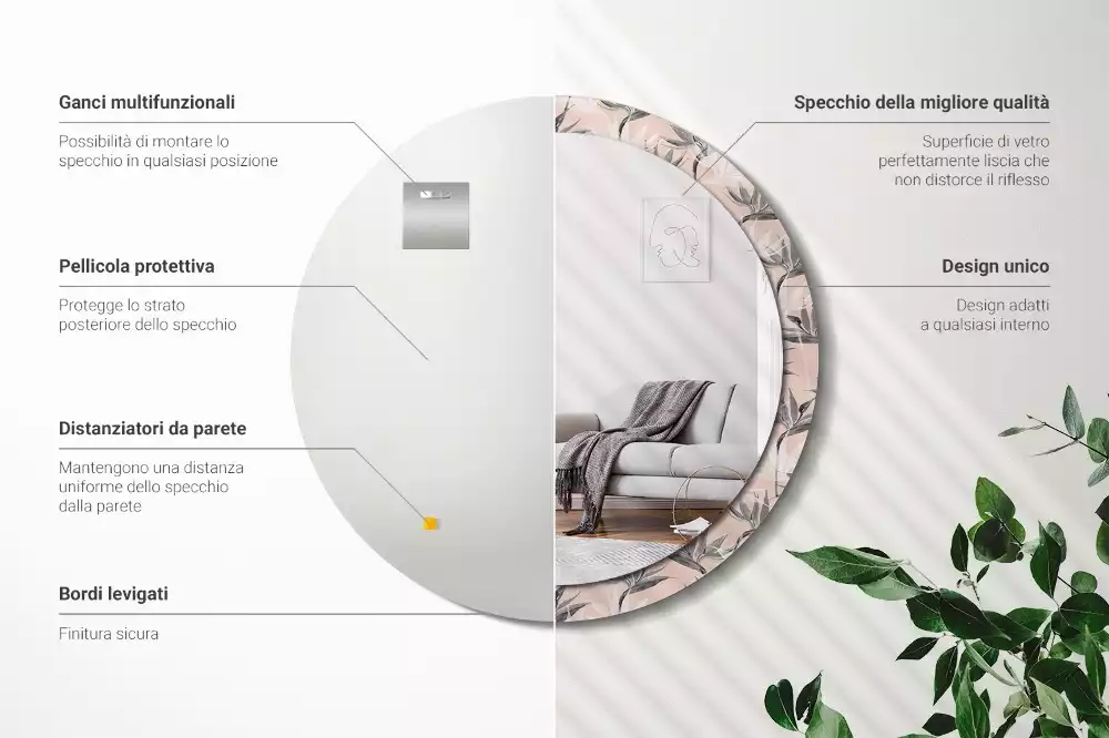 Bedrukte ronde spiegel Strelitzia