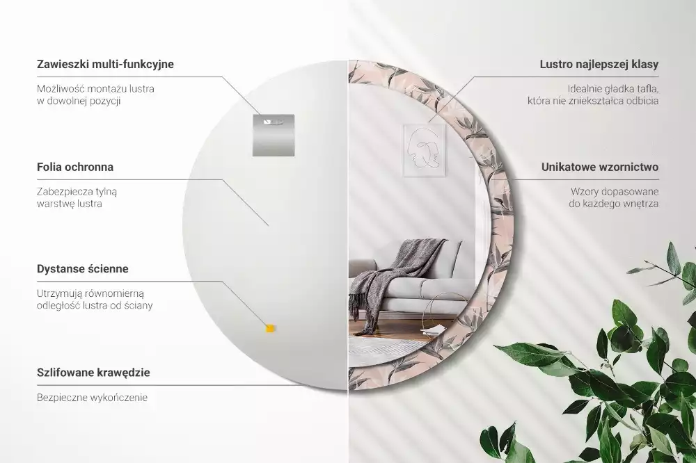 Bedrukte ronde spiegel Strelitzia