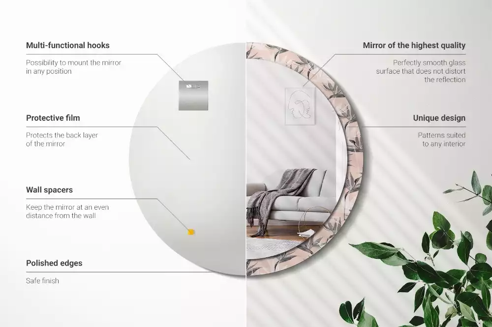 Bedrukte ronde spiegel Strelitzia