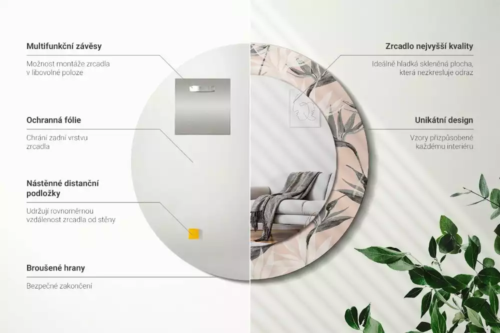 Bedrukte ronde spiegel Strelitzia