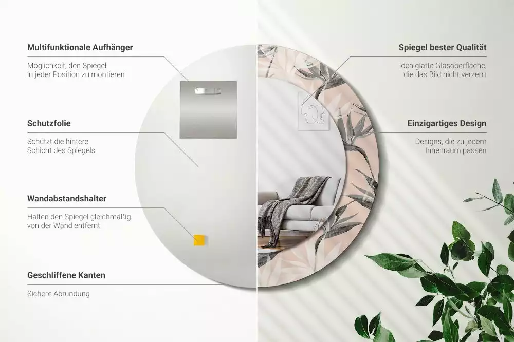 Bedrukte ronde spiegel Strelitzia