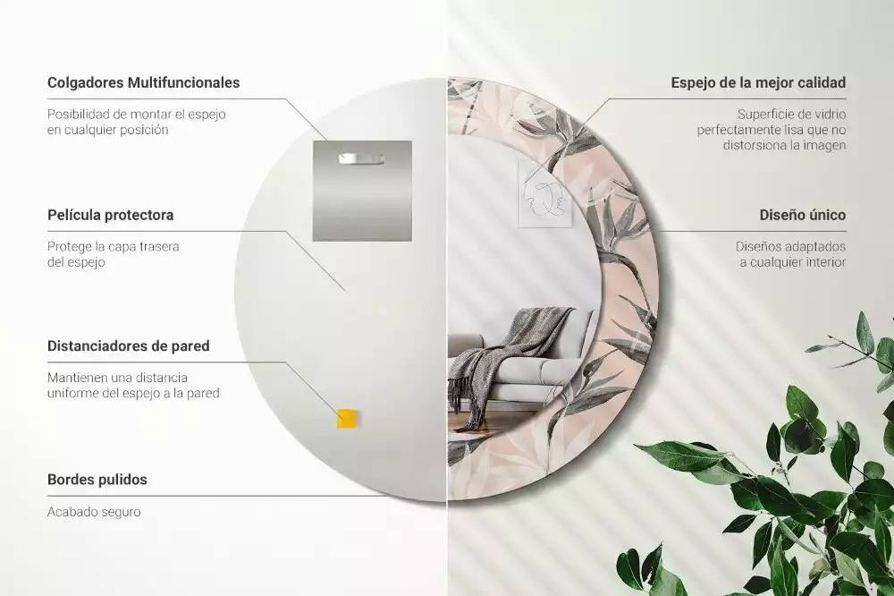 Bedrukte ronde spiegel Strelitzia