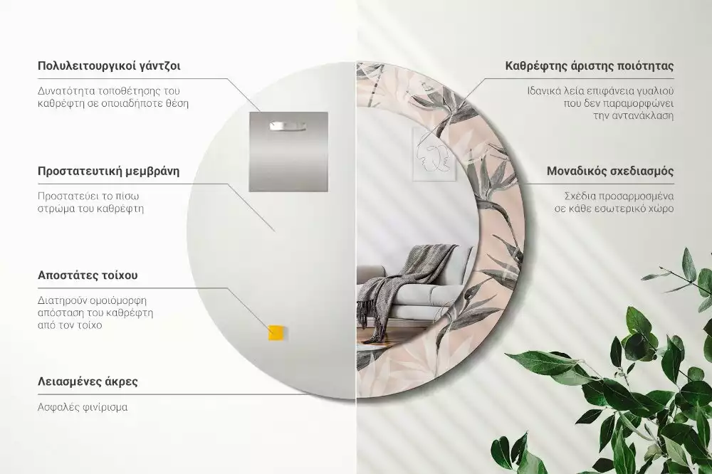 Bedrukte ronde spiegel Strelitzia