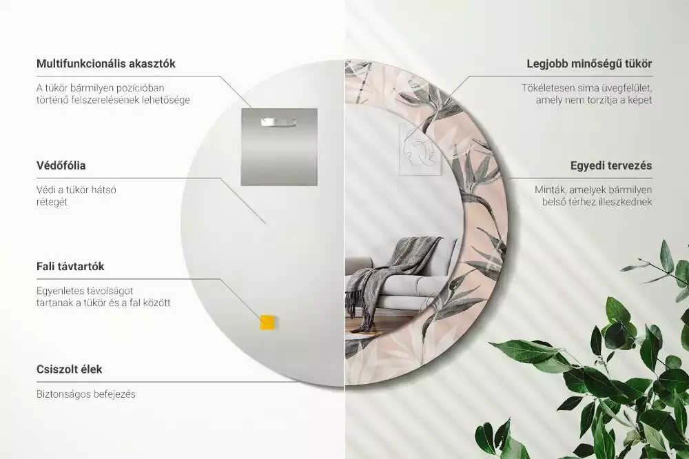 Bedrukte ronde spiegel Strelitzia