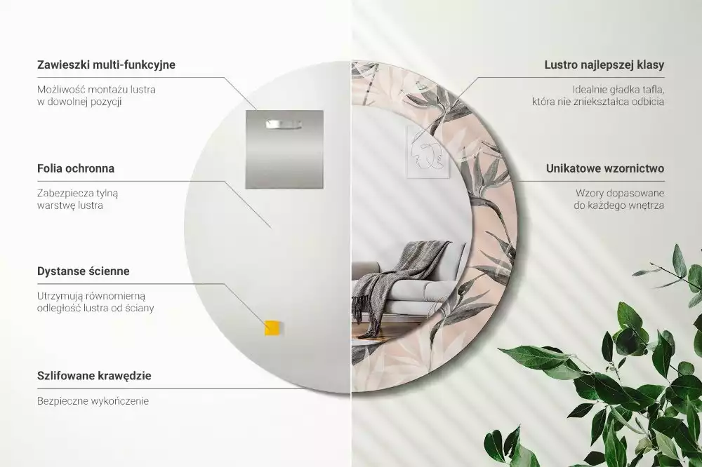 Bedrukte ronde spiegel Strelitzia