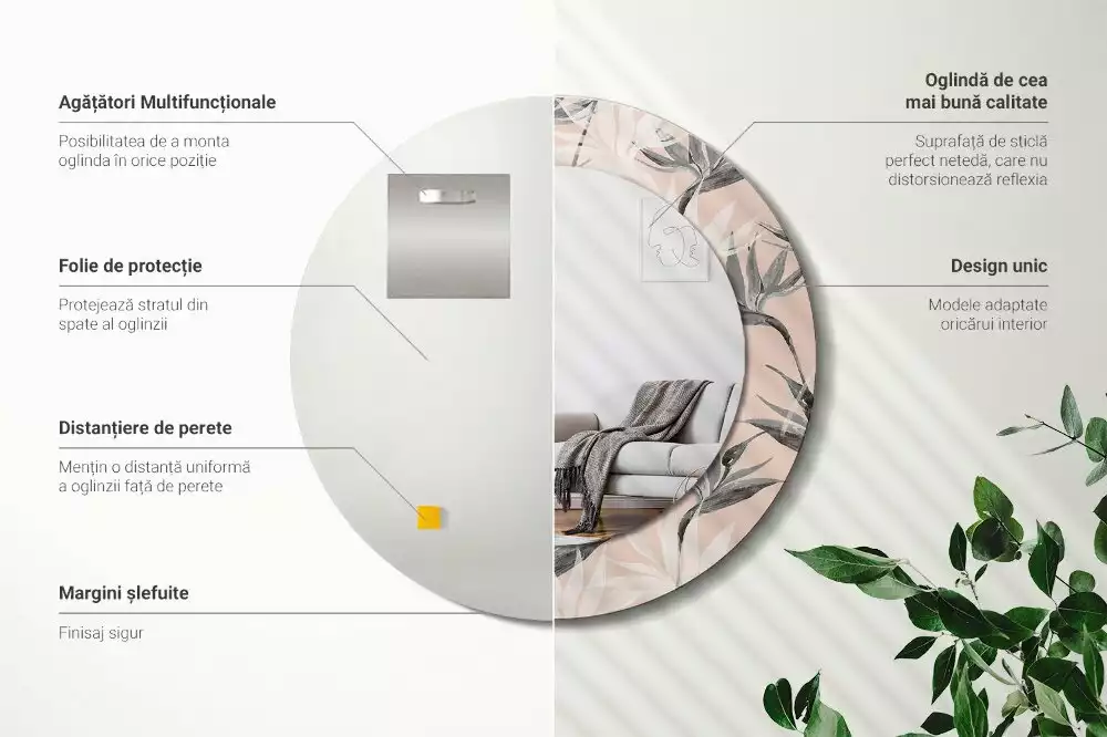 Bedrukte ronde spiegel Strelitzia