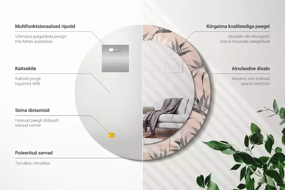 Bedrukte ronde spiegel Strelitzia