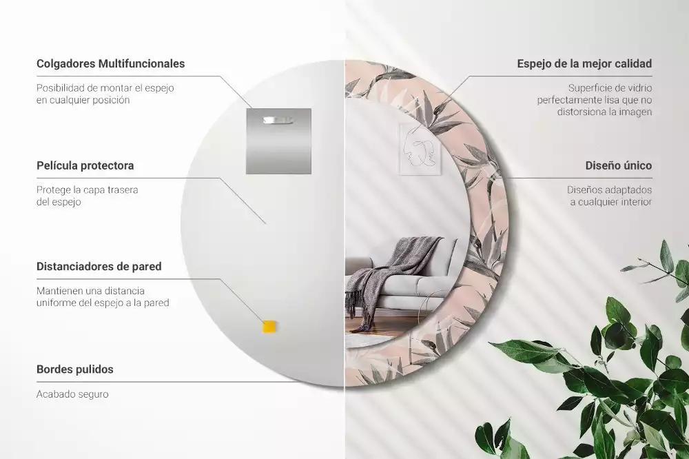 Bedrukte ronde spiegel Strelitzia