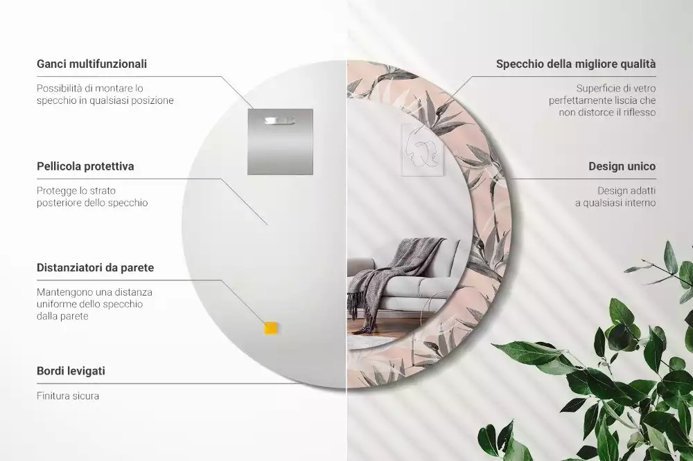 Bedrukte ronde spiegel Strelitzia